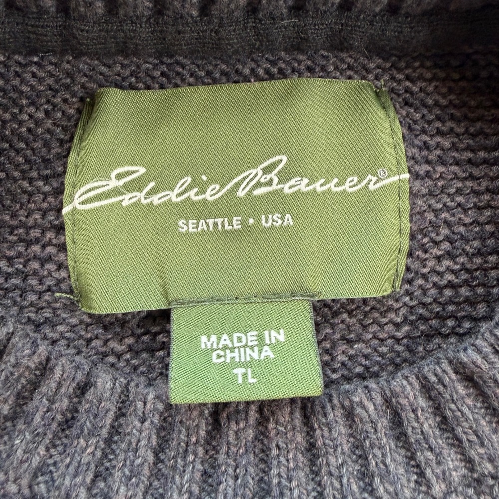 Eddie Bauer Mens Tall Medium Charcoal Gray 100% Cotton Crewneck Pullover Sweater - Picture 4 of 6